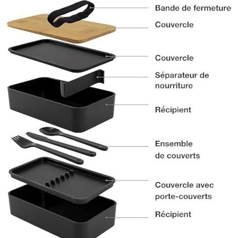 Lunch box bento 2 couches - 1 pièce, 1200ml, compartiments, hermétique +couverts+sac isotherme - Convient pour repas Étiquette (1/5)