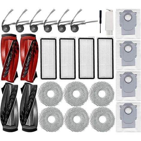 Kit de repuestos FOREHILL de 26 piezas para Roborock Qrevo Curve/P20 Pro/Qrevo Edge: 2 cepillos principales, 6 cepillos laterales y 4 filtros. (1/5)
