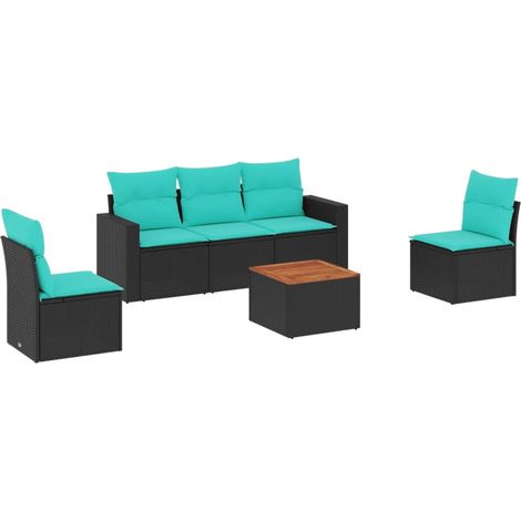 vidaXL 6 Piece Garden Sofa Set with Cushions Black Poly Rattan (US only) (1/4)