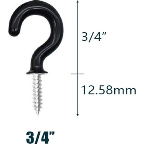 Lot de 2 crochets à vis noirs nickelés pour plafond, patères métalliques en coupe pour suspendre plantes, taille 3/4 de pouce (1/5)