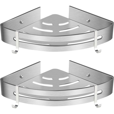 HANBING Support d'angle, support de rangement de salle de bain sans poinçonnage (double couche argentée) (1/5)