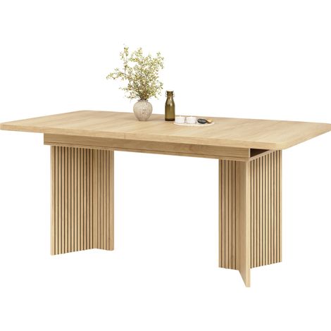 Tavolo da pranzo allungabile 120-160x80 cm, gambe scanalate a V, per sala da pranzo, MDF naturale (1/5)