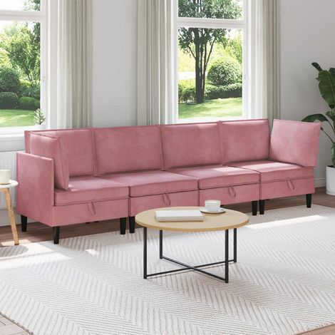 vidaXL Wohnzimmergarnitur mit Kissen mit Speicher 4 pcs Rosa Samt (1/5)