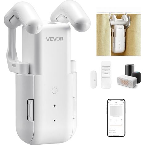 VEVOR Ouvre-rideau Electrique Automatique, Robot de Rideau Intelligent Controle par APP et Telecommande, Compatible avec Alexa et Google Home, Ouverture Fermeture Programmees, pour Tringles Romaines