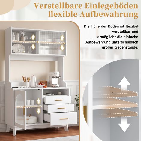 Buffet haut, meuble haut de salle à manger 100,5 x 40 x 178 cm, rangement à plusieurs niveaux, prise intégrée, ports USB-C et USB-A, blanc (1/5)