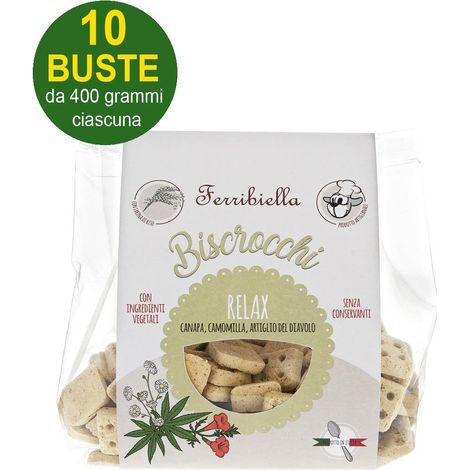 Relax Biscrocchi Biscuits au chanvre, camomille, griffe du diable pour chiens 10 sachets de 400 g chacun (1/3)