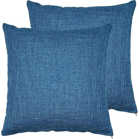 Ensemble de 2 housses de coussins de canapé en lin bleu royal, grands coussins de dossier pour salon et chambre - Mélange de coton et de lin sans âme (1/5)