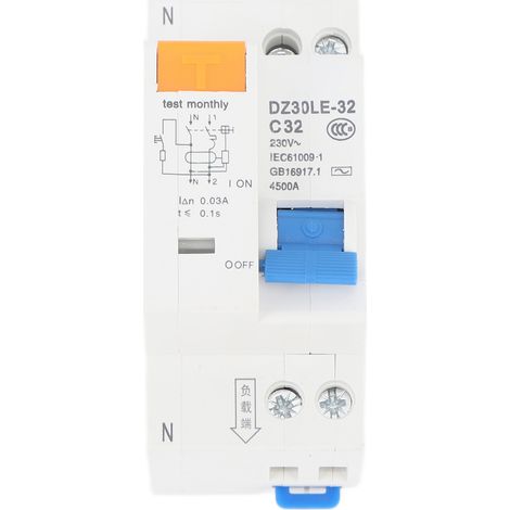 Disjoncteur 1P+N 32A 230V Protection Court-Circuit PC Sécurité Électrique Maison (1/5)