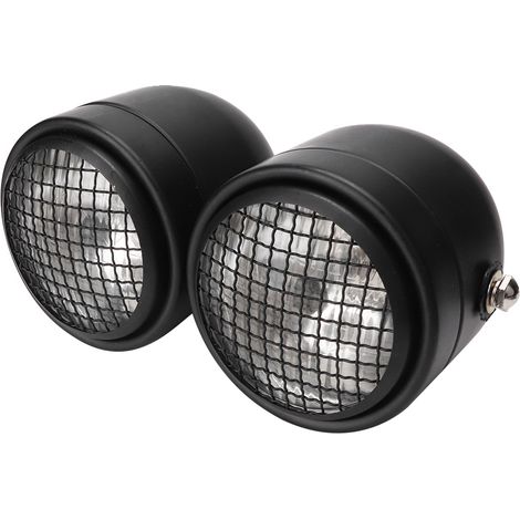 Phare avant double moto universel 8,5 pouces en fer, double projecteur rond noir avec grille blanche (1/5)