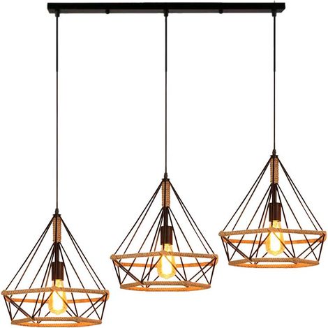 Vintage Pendelleuchte 3x E27 Metall Käfig Hängende Deckenleuchte Schwarz für Küche Esszimmer Flur
