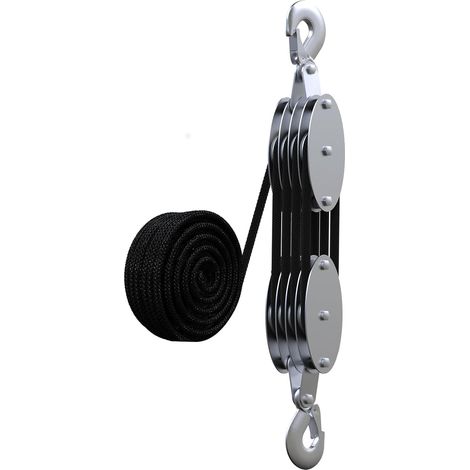 Palan Manuel, 4 Ronds Poulie de Levage avec 20M de Câble en Nylon, pour Bateau Remorque Caravane Marine, Capacité de charge maximale 400KG(noir) (1/5)