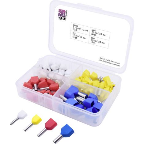 Assortiment d'embouts simples TRU COMPONENTS 0.75 mm² partiellement isolé blanc, jaune, rouge, bleu 90 pc(s) (1/2)