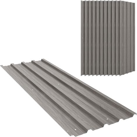 Ensemble de 12 panneaux en acier galvanisé résistant aux intempéries, 129 x 45 cm, aspect bois gris clair