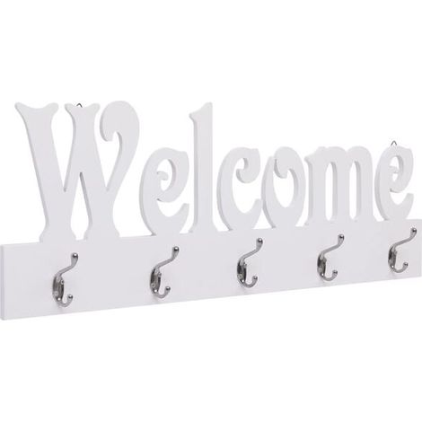 Bienvenue au porte-manteau mural, blanc, 74 x 29,5 cm. (1/5)