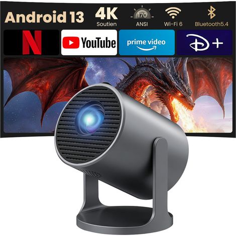Mini Videoprojecteur Portable - WiFI 6 & Bluetooth 5.4, Apps Intégrées Supporte - Auto Keystone, 360° Rotation pour Phone/HDMI/USB (1/5)