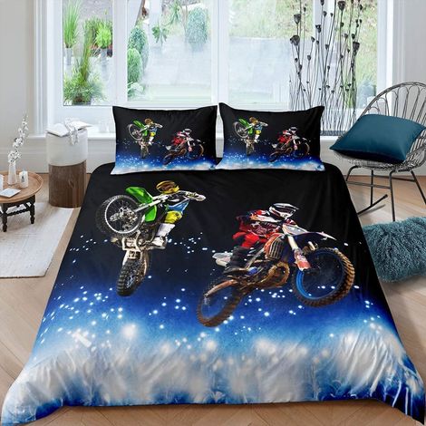 Parure de lit 3 pièces pour enfants garçons et adolescents avec housse de couette pour jeux de compétition, moto tout-terrain, lit super king size (1/4)