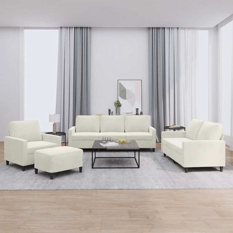 4-tlg. Sofagarnitur mit Kissen Creme Samt
