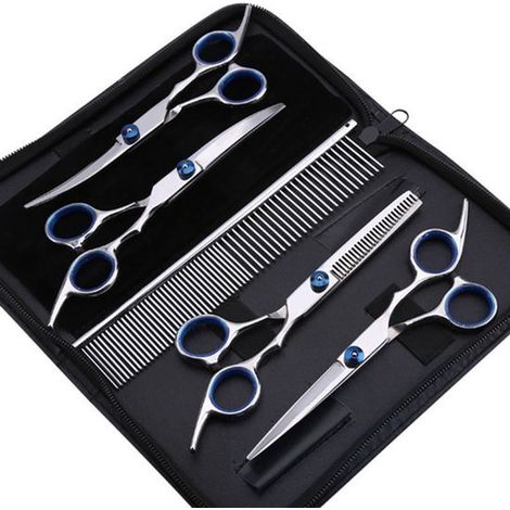 Kit de aseo para perros - Kit de aseo de acero inoxidable - Estuche con peine y 4 tijeras de peluquería canina (1/5)