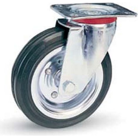 1PZ RUOTE INDUSTRIALI IN GOMMA CON PIASTRA GIREVOLE "80SE" -  mm.140x37 piastra mm.115x85 - 174h. p. Kg.115