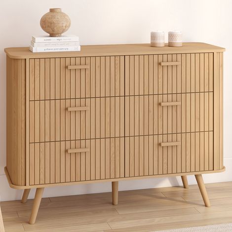Commode 6 tiroirs ROMIE 110 cm effet lattes