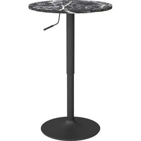 Table de bar, table haute, table à manger ronde pour 2 personnes, table de cuisine aspect marbre pour salon, salle à manger, petites pièces, noire, Ø60 x 68-93,5 cm