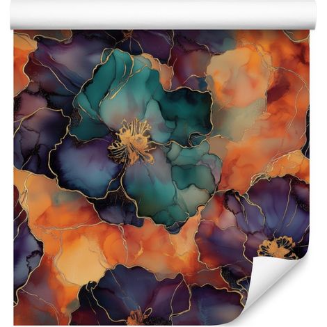 Papel pintado naranja tinta y burdeos para salón y dormitorio, 50x1000 cm. (1/5)