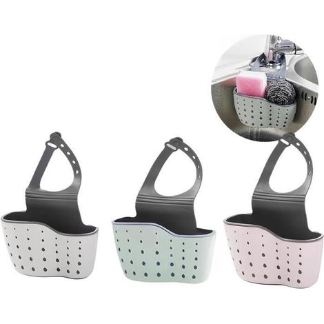 3 Pcs Supports d'Éponge pour Évier De Cuisine à Suspendre, Éponge à Savon Égouttoir Panier Suspendu, Panier de Rangement (1/4)