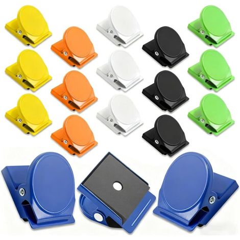 Agrafes magnétiques en métal, 18 pièces pinces à aimant pour réfrigérateur, disponible dans une variété de couleurs, clips magnétiques pour accrocher divers objets pour maison, bureau, école (1/5)