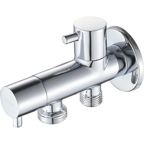 TIVCROXS - Robinet d'Arretz de régulation avec Poignée pour Douchette WC, Robinet d'Arret avec Deux sortie (20mm, Eau froide), Chromé (1/5)