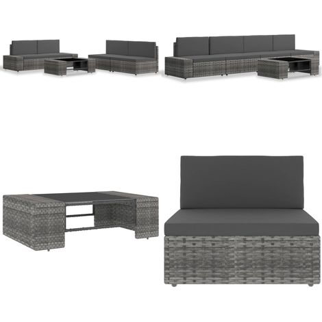5-tlg. Garten-Lounge-Set Poly Rattan Grau - Loungesessel - Gartenmöbel - Outdoor Möbel - Rattan Sessel - Esszimmergarnitur - Home & Living (1/5)