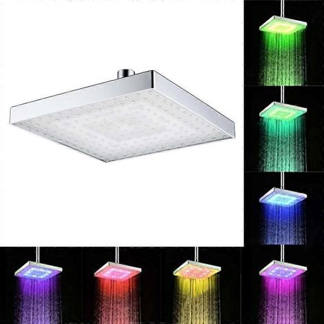Pommeau de douche LED multicolore à effet pluie, pommeau cascade, pommeau rond/carré de 20 cm (8 pouces), contrôle de la température