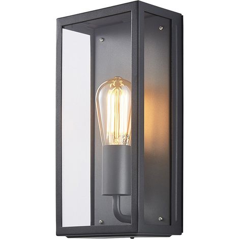 Litecraft Mersey Wall Light Outdoor Box Lantern IP44 Garden Fitting - Anthracite (1/5)