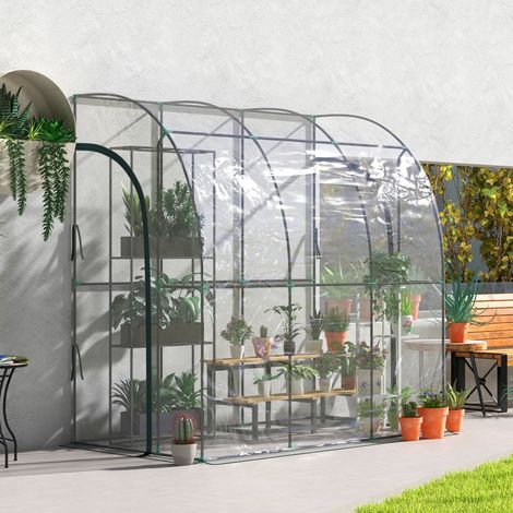 Serra a tetto spiovente, serra da balcone, copertura in PVC rinforzato, 2 ante avvolgibili, 214 x 118 x 212 cm, trasparente