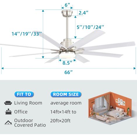 66 Zoll (168 cm) Smart Deckenventilator mit App/Alexa Steuerung – ABS-Flügel, 18W LED mit 3 dimmbaren Farben & Memory, flüsterleiser DC-Motor (Rückwärtslauf), Timer 1/4/8h