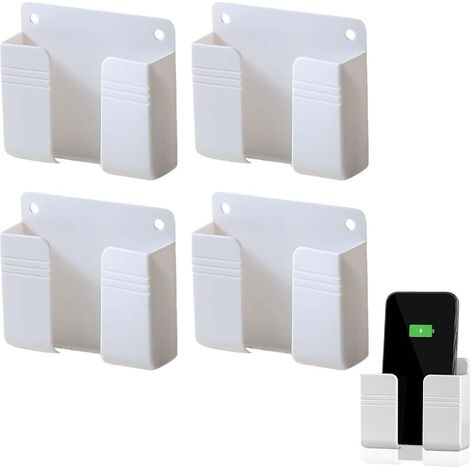 4 weiße, wandmontierte Fernbedienungshalter, universelle Handyhalterung mit Klebefläche, für Büro und Zuhause, robuste und verstellbare Montage
