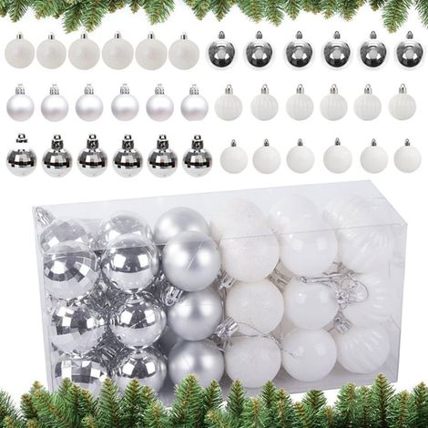 Lot de 36 boules de Noël - Argent et blanc - 3 cm (1/5)