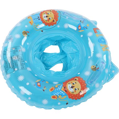 Bouée de bain pour bébé avec double poignée, design lion bleu - Sécuritaire pour piscine et baignoire (1/5)