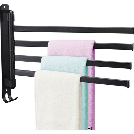 Schwenkbarer Handtuchhalter aus Edelstahl 304 - 4-armige Wandregalstange, schwarz (26 cm) (1/5)
