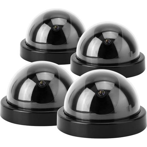 Simulation de Dôme 4pcs, fausse caméra de sécurité factice avec Clignotant LED pour Les Maisons et Entreprises (noir) (1/5)