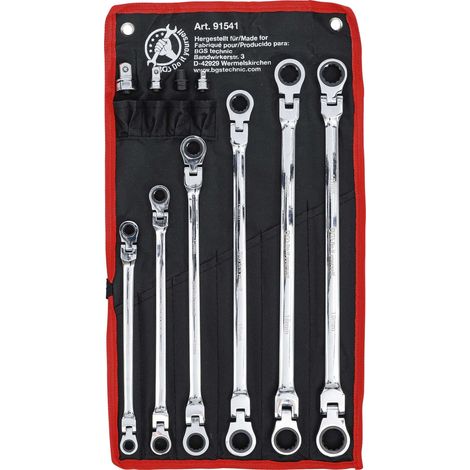 BGS DIY Juego de llaves de carraca extra largas 10 piezas plata