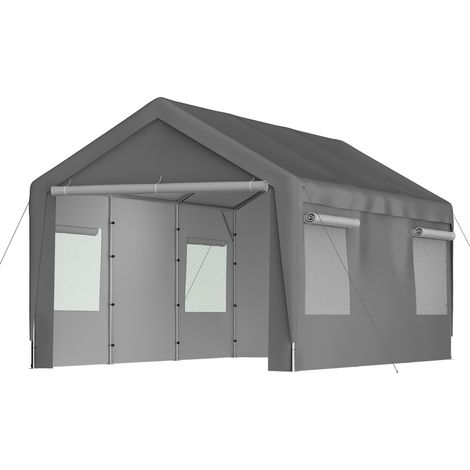 Tente abri garage 3x6 m, pour voiture, structure stable, toile PE imperméable, métal gris (1/5)