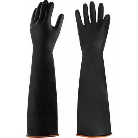 Heavy Duty Industrial Latex Gloves Long Waterproof Gloves Finger Thickened Protective Gloves Resist Acid and Alkali Reusable Chemical Work Gloves for Men Women Protect Hands Arms 1 Pair-35cm (1/5)