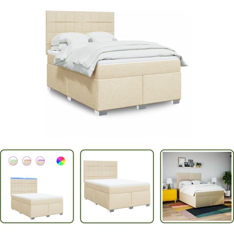 vidaXL LED-Beleuchtung - Boxspringbett mit Matratze Creme 140x200 cm Stoff (1/5)