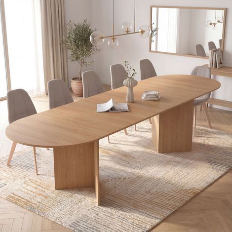 MARTHE mesa de comedor oval extensible 6-12 personas efecto madera de haya 200-300 cm (1/5)