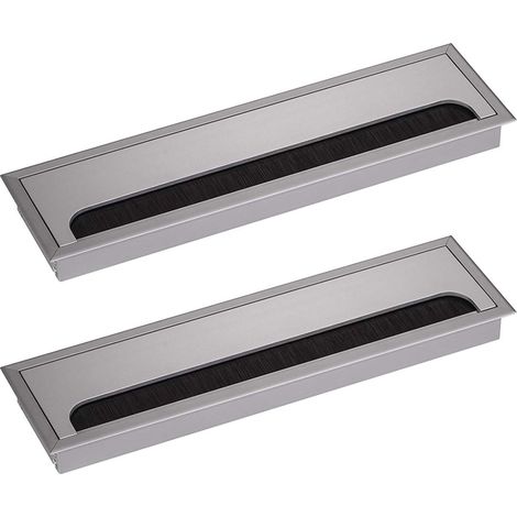 Rechteckige Kabelmanagement-Abdeckung 80 x 280 mm für die Montage in Schreibtischen, Kabelorganisator für Möbel, eloxiertes Aluminium, silberfarben, Kabeldurchführung, Kabelabdeckung, 2er-Pack