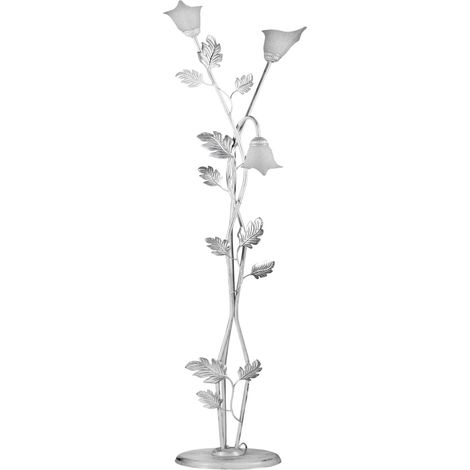 Lampadaire 3 bras en métal blanc avec nuances argent. Abat-jours en verre blanc satiné (1/4)