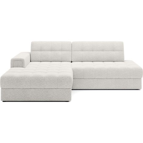 Canapé d'angle convertible CUBITO blanc bouclette 240 cm avec coffre et couchage (1/5)