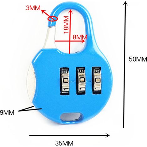 Cadenas de sûreté à code 3 chiffres en zinc pour valises, sacs de voyage et casiers - Sécurité renforcée bleu ciel (1/3)
