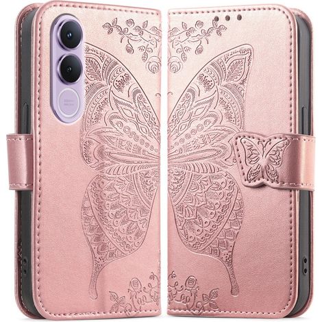 Funda tipo libro para Vivo V70 FE, mariposa, rosa (1/4)