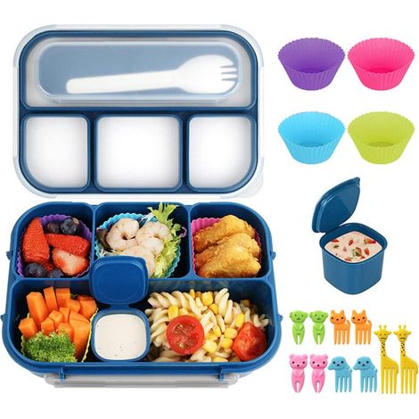 Portapranzo Bento a 4 scomparti, contenitore per salse, posate, stuzzicadenti e stampi per muffin per la scuola/ (1/4)